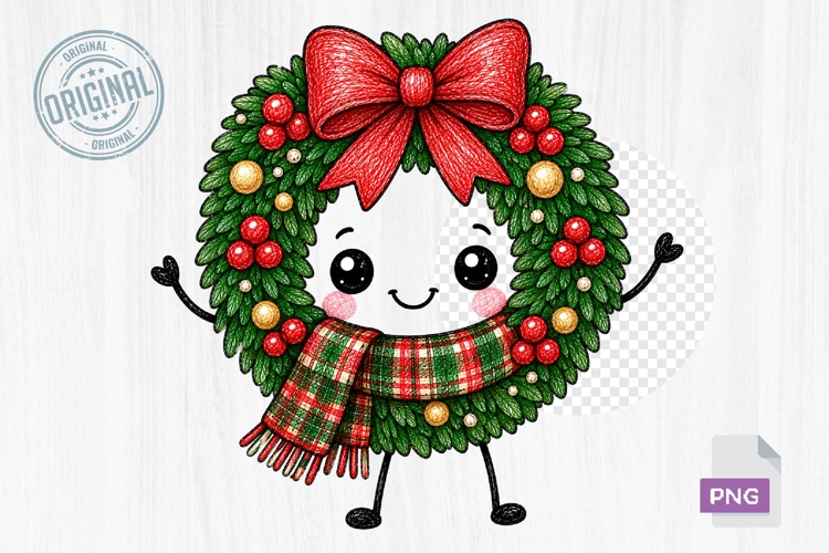 Cute Christmas Wreath Doodle PNG Clipart Printable Design