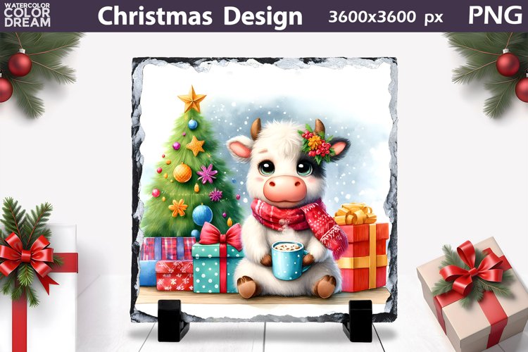Cute Cow Christmas Illustration | Christmas Slate Design