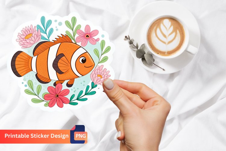 Cute Clown Fish Flowers Sticker, Tropical Fish Sticker