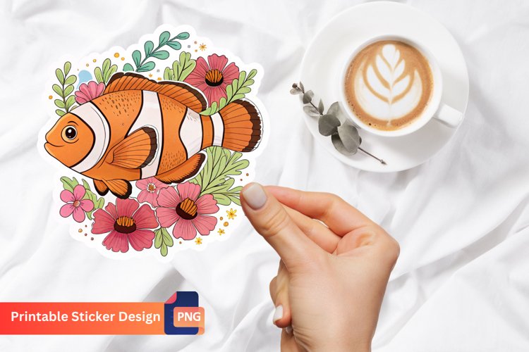 Cute Clown Fish Flowers Sticker, Tropical Fish Sticker