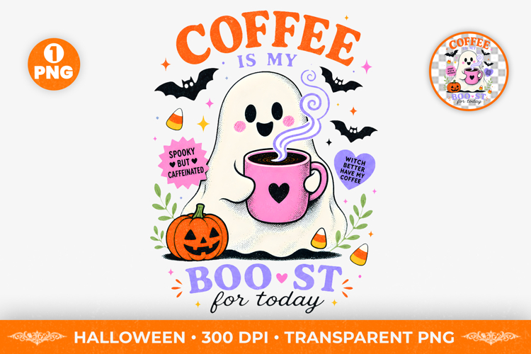 Cute Ghost with Fall Bow Sublimation Clipart PNG