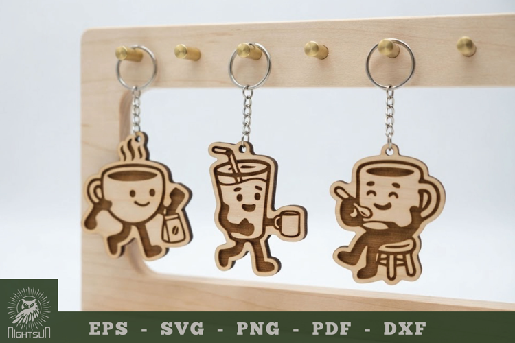 Cute Coffee Lasercut Keychain Collection