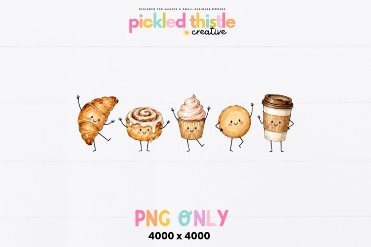 Cute Bakery Clipart PNG, Watercolor Pastry and Coffee