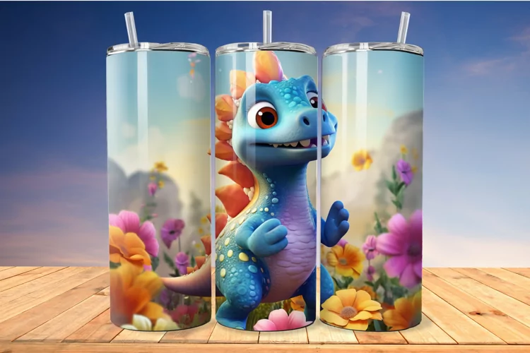 Cute Colorful Happy Dinosaur 20 Oz Skinny Tumbler