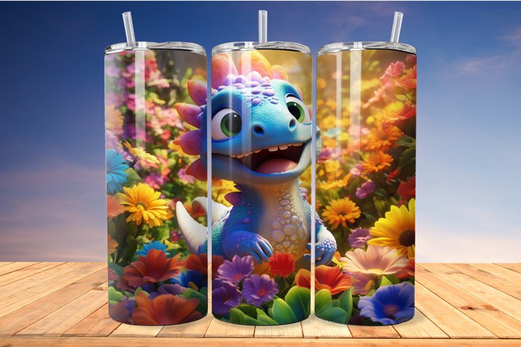 Cute Colorful Happy Dinosaur 20 Oz Skinny Tumbler