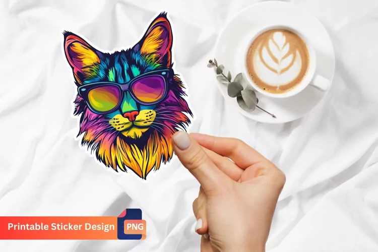 Cute Colorful Lynx with Sunglasses Sticker, Animal Sticker
