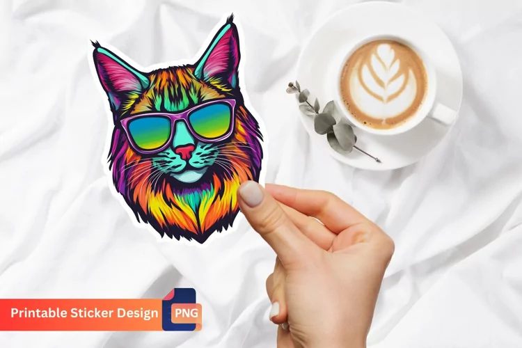 Cute Colorful Lynx with Sunglasses Sticker, Animal Sticker