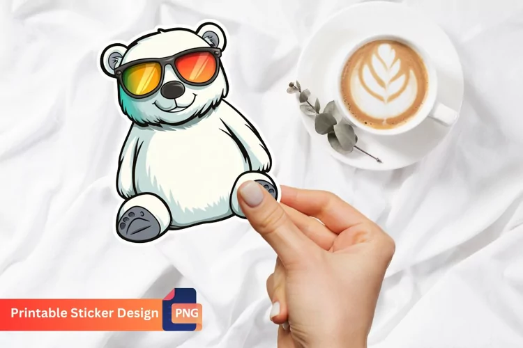 Cute Colorful Polar Bear with Sunglasses Sticker