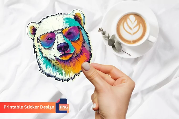 Cute Colorful Polar Bear with Sunglasses Sticker