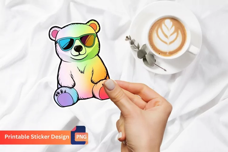 Cute Colorful Polar Bear with Sunglasses Sticker