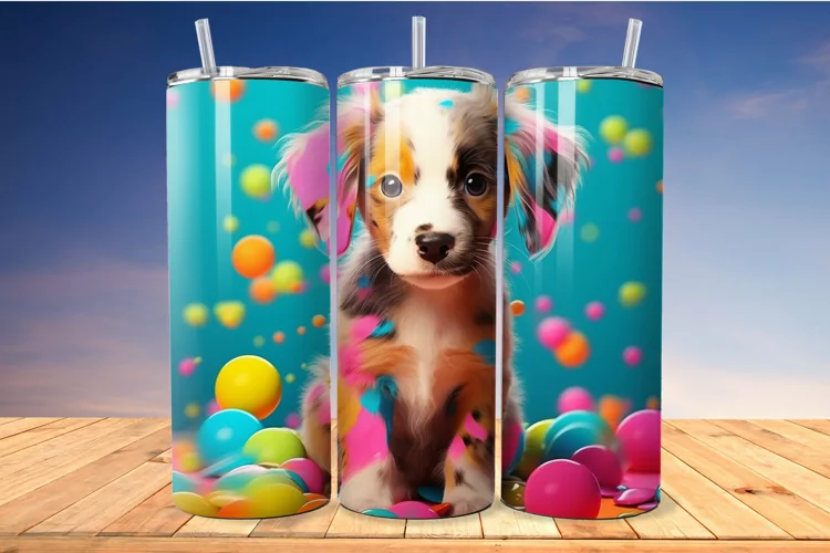 Cute Colorful Puppies 20 Oz Skinny Tumbler