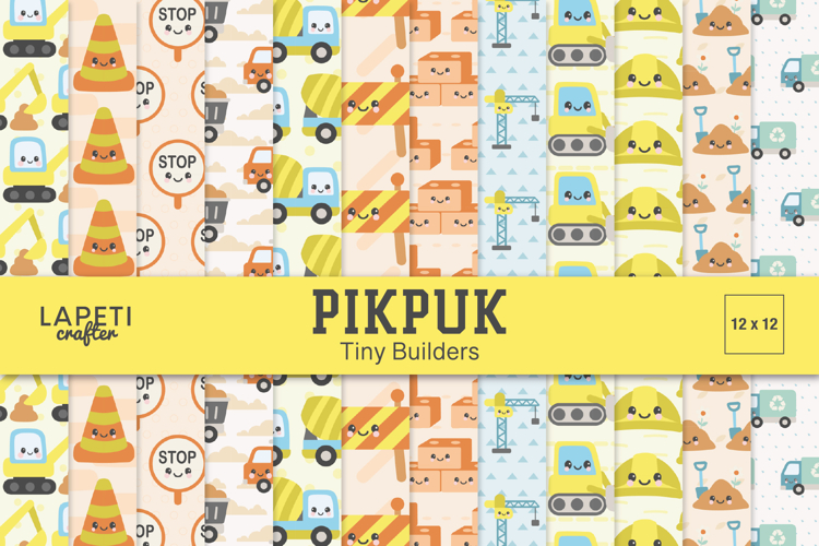Cute Construction Digital Paper Pack for Kids Crafts