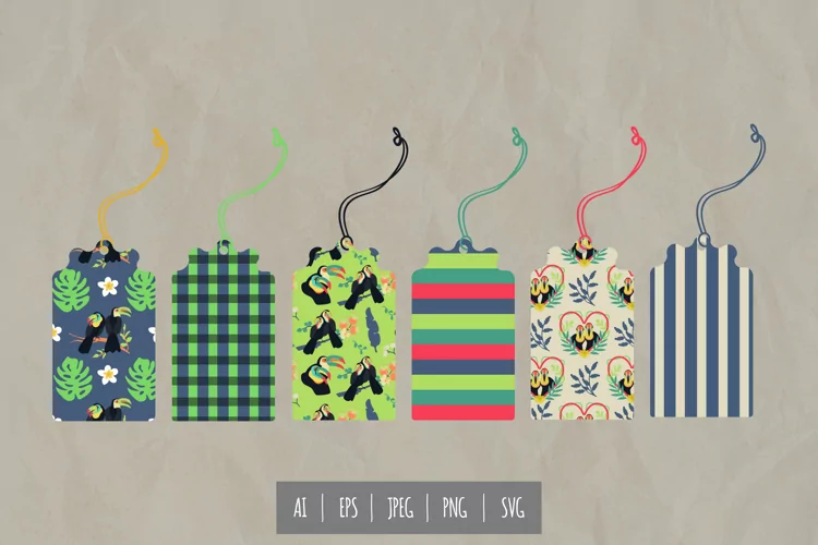 Cute Couple Bird Seamless Pattern Shaped Tags