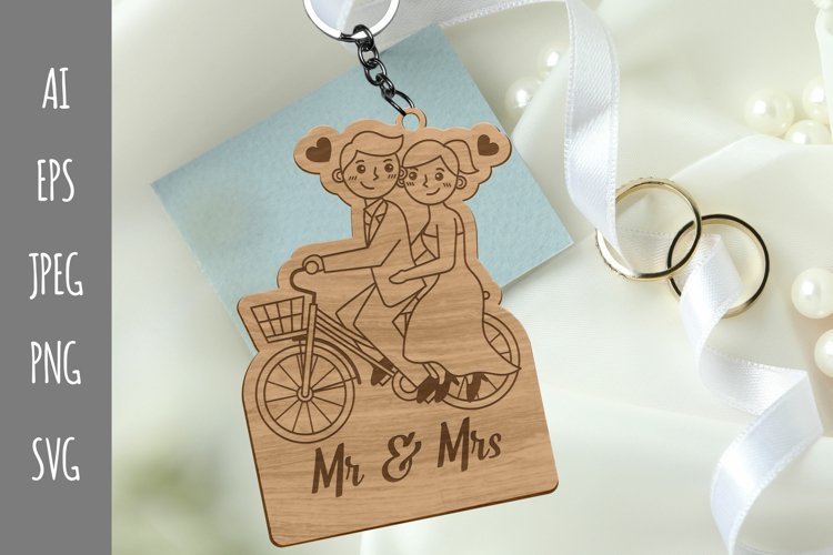 Mr and Mrs Cute Couple Bicycling, Wedding Engraved Design