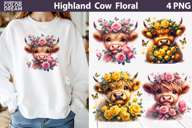 Highland Cow Rose Clipart | Farm Sublimation