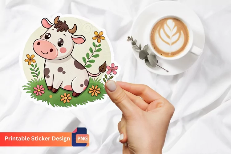 Cute Cow Flowers Stickers, Animal Lover Stickers