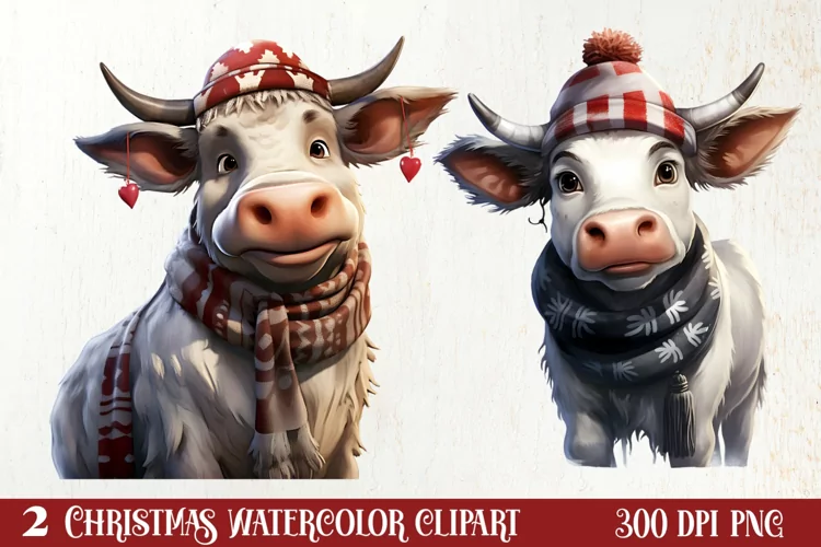 Cute Cow for Christmas Clipart Sublimation, Christmas PNG