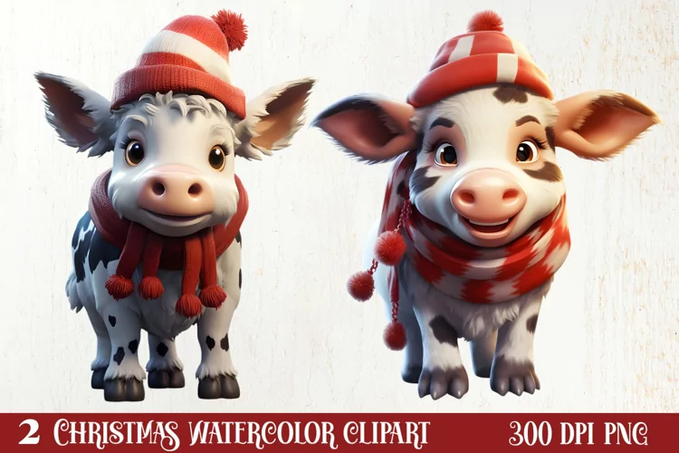 Cute Cow for Christmas Clipart Sublimation, Christmas PNG