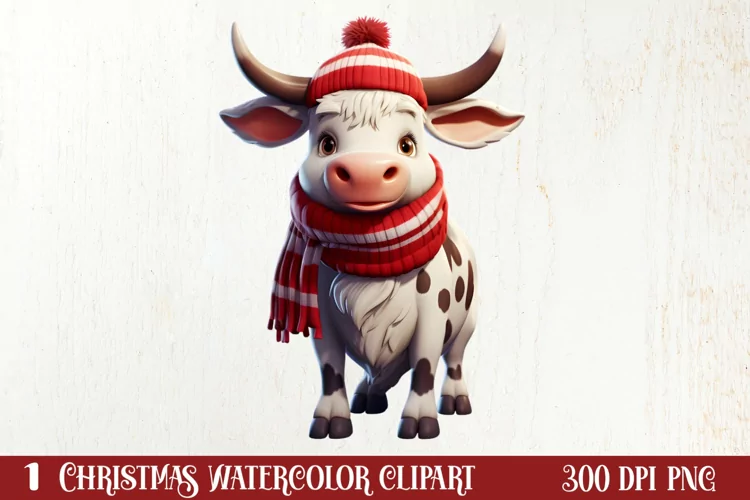 Cute Cow for Christmas Clipart Sublimation, Christmas PNG
