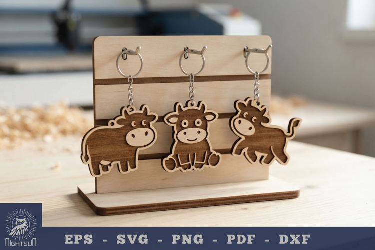 Cute Cow Lasercut Keychain