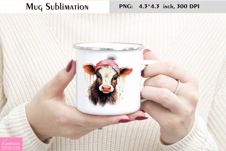 Cow Wearing Red Hat|Watercolor Farm Animal Mug