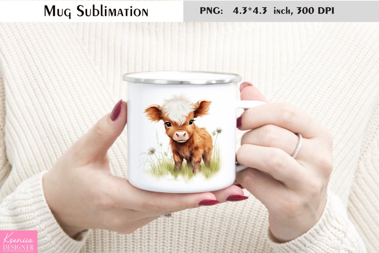Little Brown Calf with Dandelion|Watercolor Farm Animal Mug