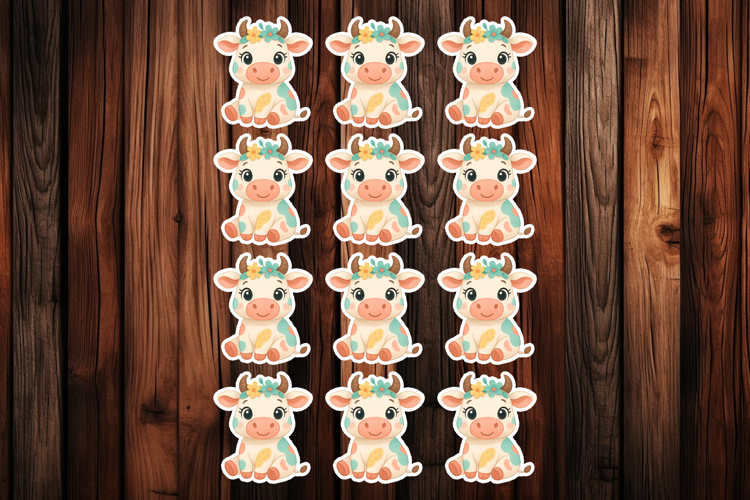 Cute Cow Printable Stickers - PNG Sticker Sheet