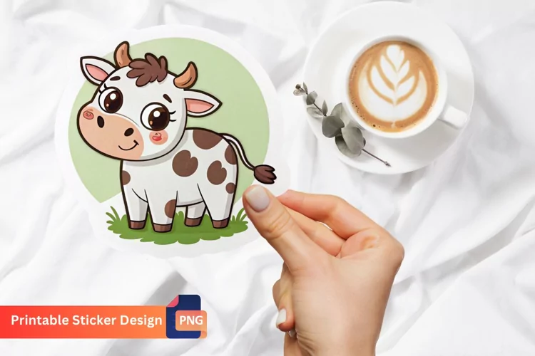 Cute Cow Sticker, Cute Animal Sticker, Cute Cow Floral Art