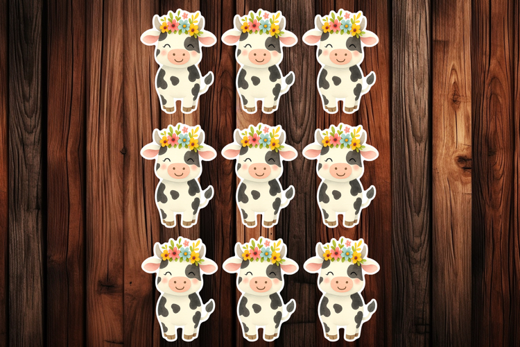 Cute Cow Printable Stickers - PNG Sticker Sheet