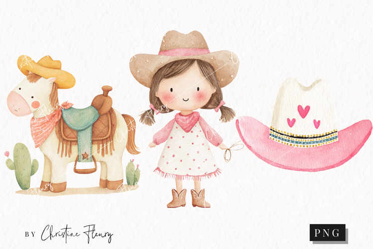 Watercolor Cute Cowgirl Clipart | Cowgirl PNG