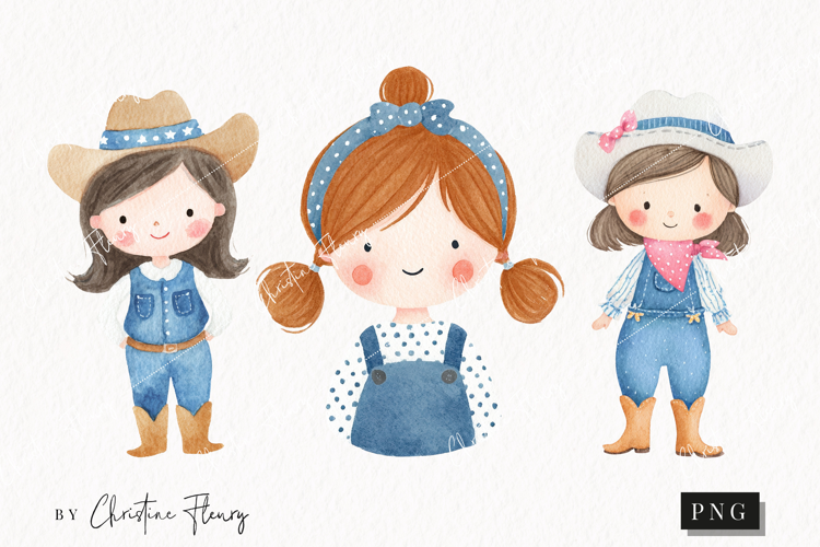 Watercolor Cute Cowgirl Clipart | Cowgirl PNG