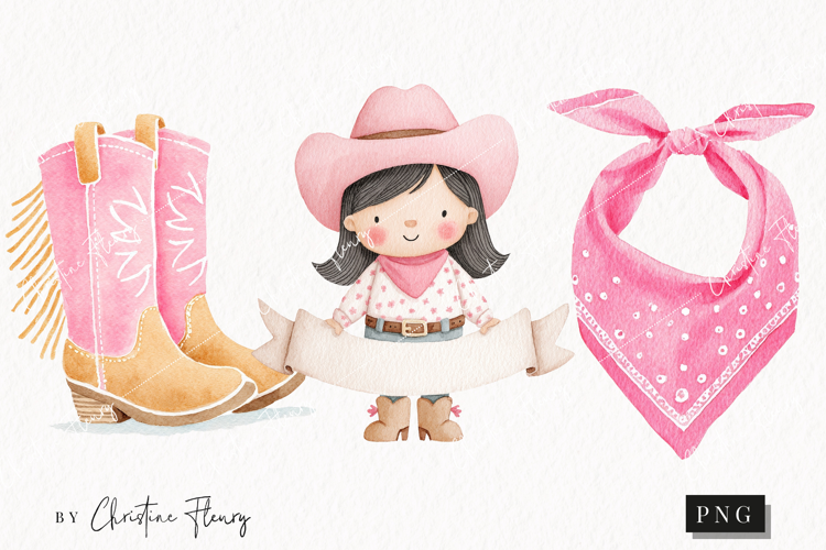 Watercolor Cute Cowgirl Clipart | Cowgirl PNG