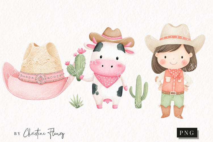 Watercolor Cute Cowgirl Clipart | Cowgirl PNG