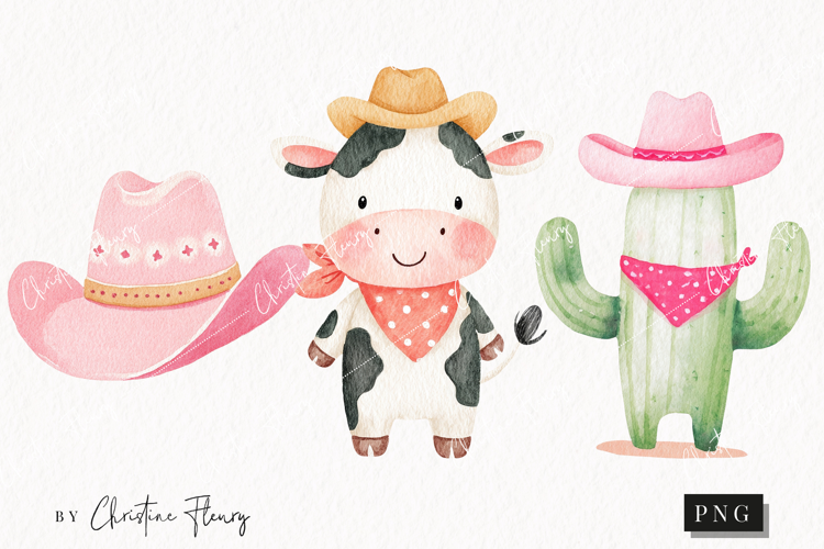 Watercolor Cute Cowgirl Clipart | Cowgirl PNG