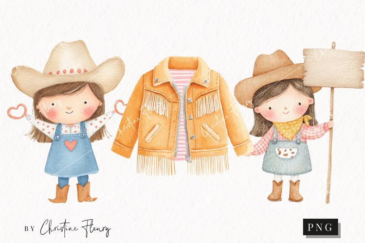 Watercolor Cute Cowgirl Clipart | Cowgirl PNG