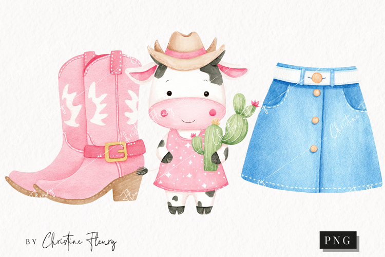 Watercolor Cute Cowgirl Clipart | Cowgirl PNG