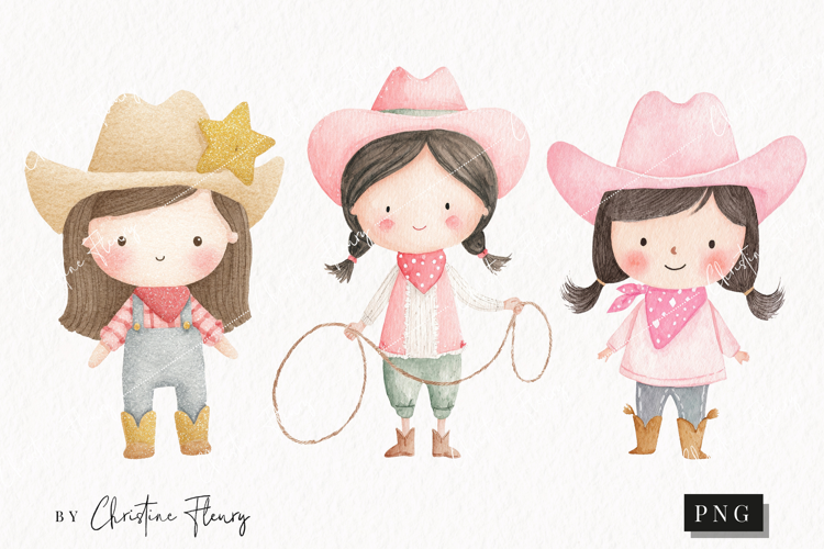 Watercolor Cute Cowgirl Clipart | Cowgirl PNG