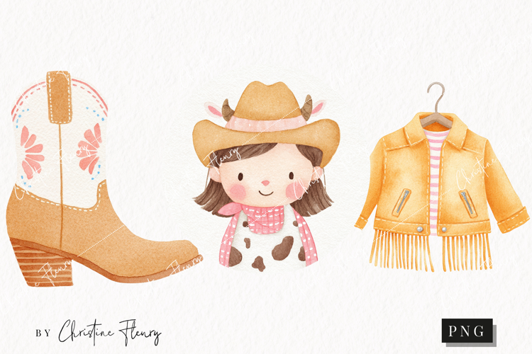 Watercolor Cute Cowgirl Clipart | Cowgirl PNG