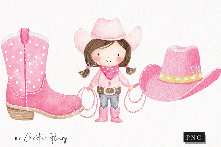 Watercolor Cute Cowgirl Clipart | Cowgirl PNG