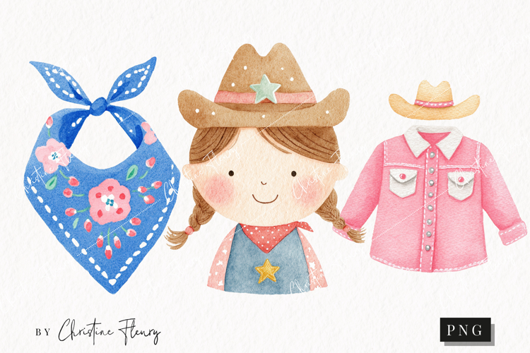 Watercolor Cute Cowgirl Clipart | Cowgirl PNG