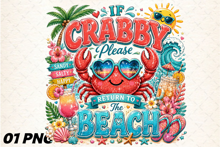 Cute Crab Beach Funny Summer PNG example image 1