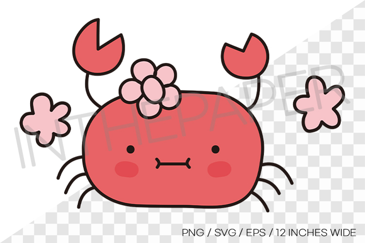 Cute crab with flower PNG summer clipart sea animal illust example image 1