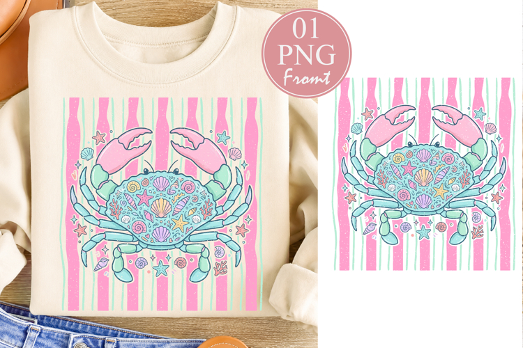 Cute Crab PNG, Seashells Doodle Sublimation Design example image 1