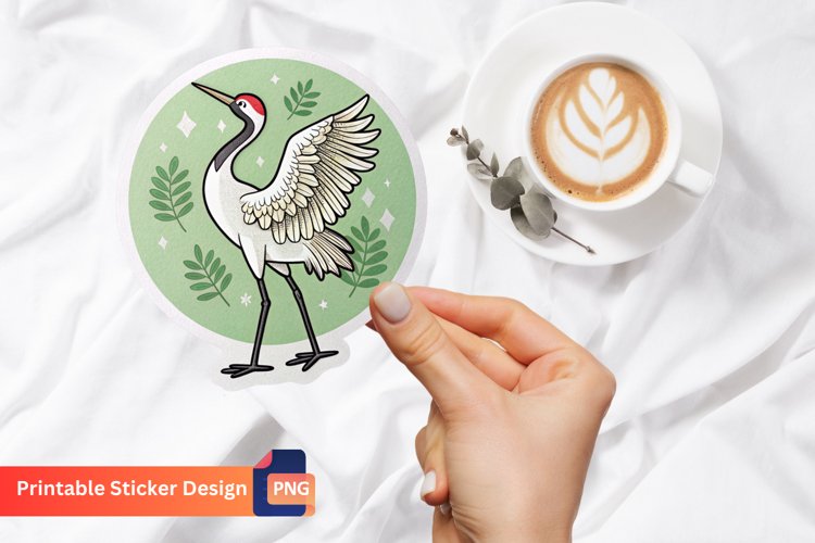 Cute Crane Sticker, Bird Sticker, Kawaii Crane, Elegant Art example image 1