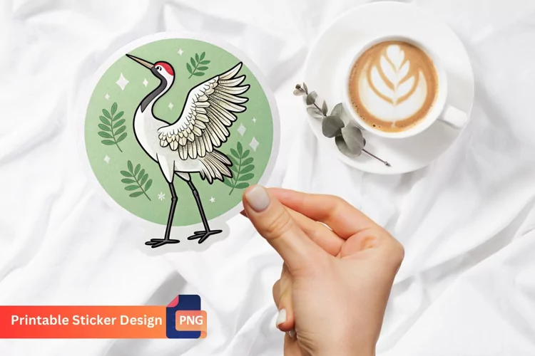 Cute Crane Sticker, Bird Sticker, Kawaii Crane, Elegant Art