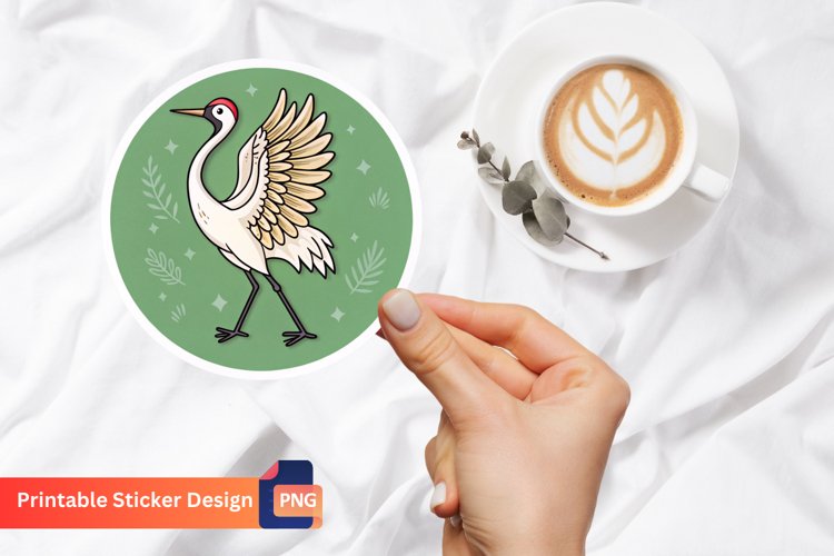 Cute Crane Sticker, Bird Sticker, Kawaii Crane, Elegant Art example image 1