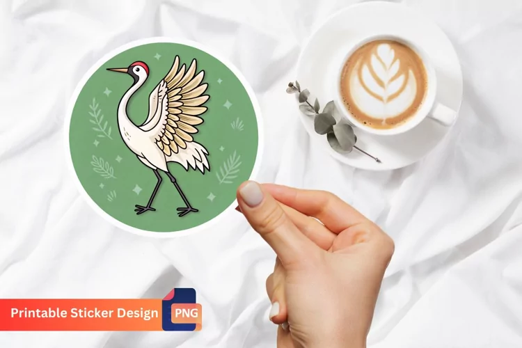 Cute Crane Sticker, Bird Sticker, Kawaii Crane, Elegant Art