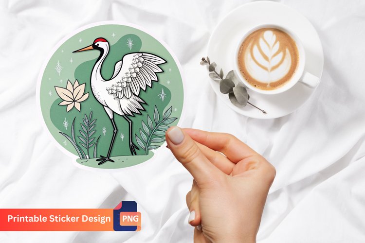 Cute Crane Sticker, Bird Sticker, Kawaii Crane, Elegant Art example image 1