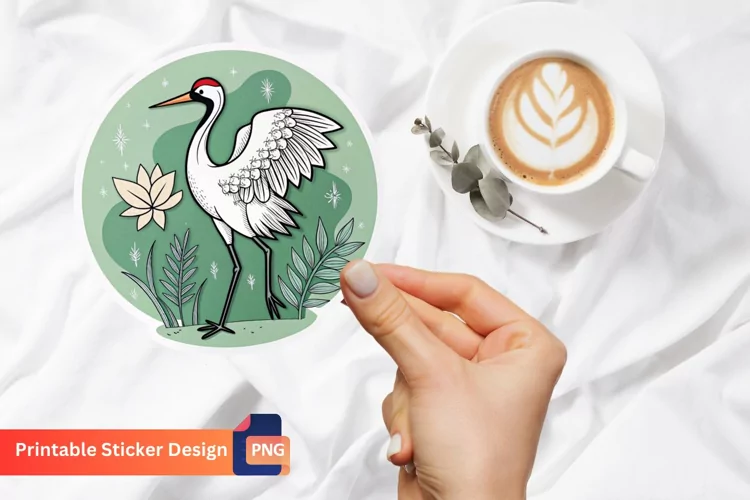 Cute Crane Sticker, Bird Sticker, Kawaii Crane, Elegant Art