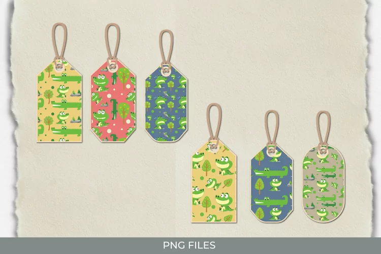 Cute Crocodile Seamless Pattern Shaped Tags